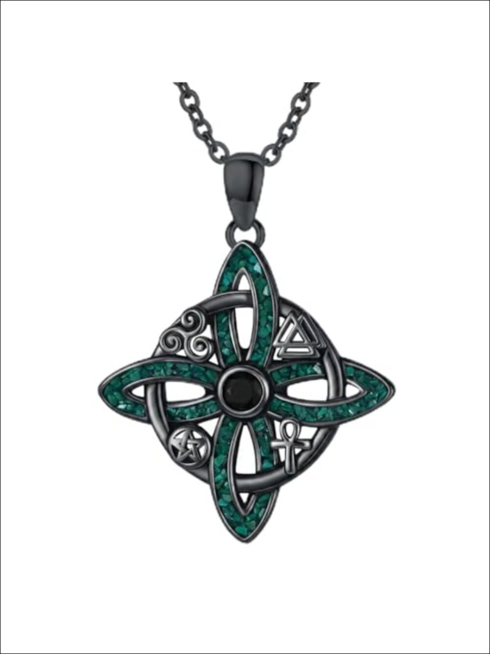 925 Sterling Silver Malachite Witch Knot Pendant Necklace